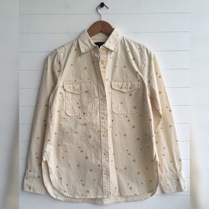 J.Crew NEW Ecru Star Thick Button Down Glitter Shirt Relaxed Fit Cream Neutral